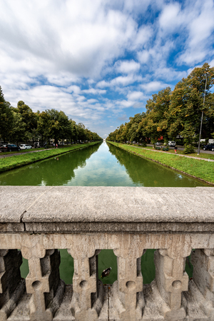 Nymphenburg Kanal, canal leading to the baroque palace of Nymphenburg in Munich, Bavaria, Germany, Europeの写真素材