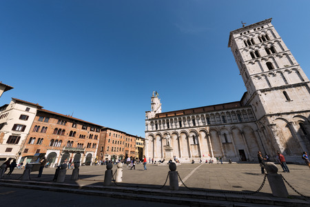 LUCCA, ITALY - APRIL 16, 2017: Church of San Michele in Foro in Piazza San Michele (Town square) in Lucca, Toscana (Tuscany), Italy, Europeのeditorial素材