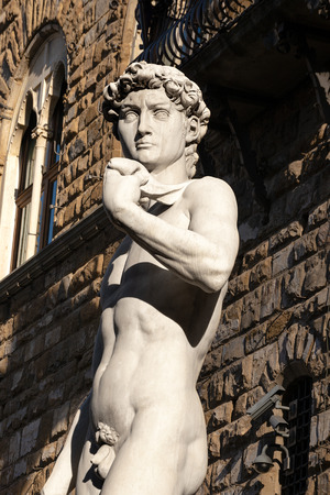 Statue of the David of Michelangelo Buonarroti, masterpiece of Renaissance sculpture in Piazza della Signoria - Florence, Italy, Europeの写真素材