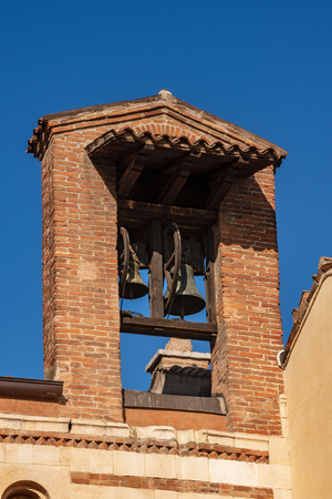 Close-up of an old small bell tower made of bricks in Verona, Veneto, Italy, Europeのeditorial素材