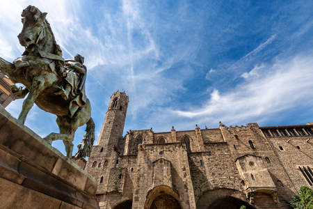 Ramon Berenguer III called the great, square in downtown of Barcelona with the Chapel of Santa Agata and equestrian statue. Catalonia, Spain, Europeのeditorial素材