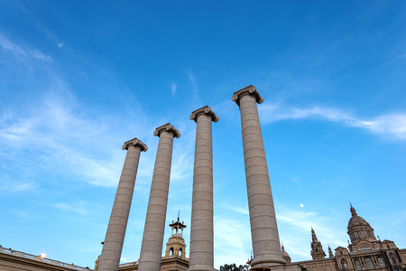 The four columns with Ionic capitals (Quatre Columnes, Catalan) symbolize the four stripes of the Catalan flag (Senyera). Montjuic hill, Barcelona, Catalonia, Spainのeditorial素材