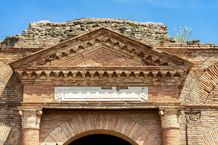 Detail of ancient Roman store building in Ostia Anticaの写真素材