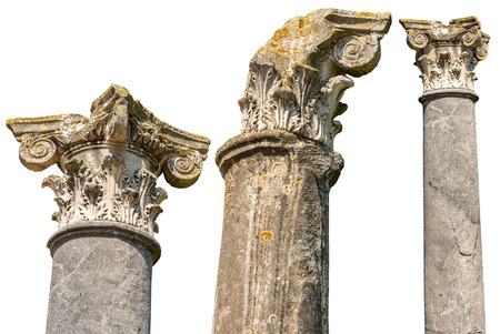 Collection of columns with capitals in Corinthian style isolated on whiteの写真素材