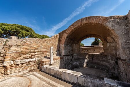 Ancient Roman thermal baths in Ostia Antica, Roman colony founded in the seventh century BC. Rome,...