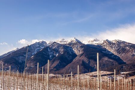 Brenta Dolomites in winter in Val di Non, valley in Trento province, Trentino Alto Adige, Italy,...