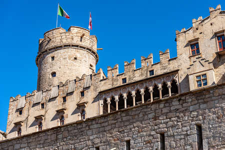 Castello del Buonconsiglio or Castelvecchio with the circular tower called Torre di Augusto (XIII-XVIII century), Medieval castle in Trento city, Trentino Alto Adige, Italy, Europeのeditorial素材