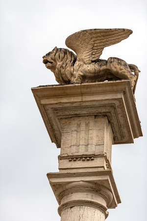 Winged lion of St Mark (Leone di San Marco) on the top of a column, symbol of the Venetian Republic....