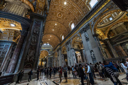 Interior of the Saint Peter Basilica with the golden ceilings. Vatican city. Rome, Latium, Europe