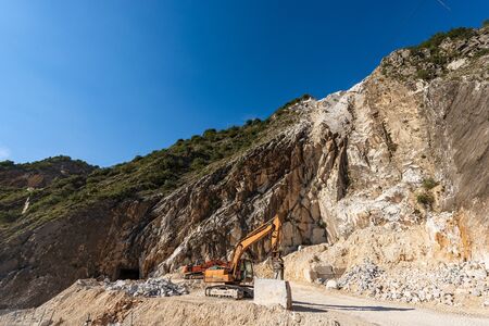 One of the famous quarry of the white Carrara marble in the Apuan Alps. Tuscany, Italy, Europeの写真素材