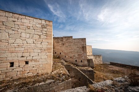 Old ruins of the Fort Mollinary (Forte di Monte) of the Austrian empire (1849-1852) built to protect the border on the Adige Valley near Verona, Veneto, Italy, Europeの写真素材