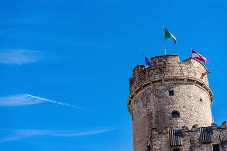 Castello del Buonconsiglio or Castelvecchio with the circular tower called Torre di Augusto (XIII-XVIII century), Medieval castle in Trento city, Trentino Alto Adige, Italy, Europeのeditorial素材