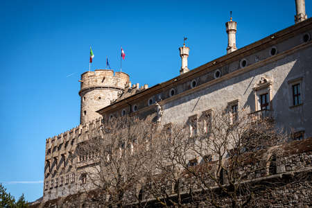Medieval Castle of the Trento City with the tower called Torre di Augusto (Castello del Buonconsiglio or Castelvecchio, XIII-XVIII century), Trentino Alto Adige, Italy, Europeのeditorial素材
