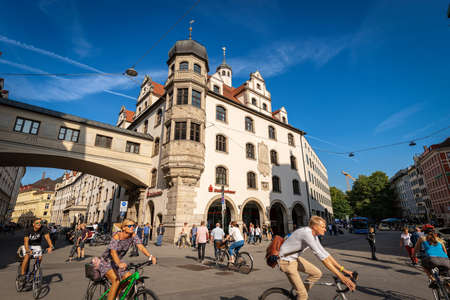 MUNICH, GERMANY - SEPT 6, 2018: Stadtsparkasse Bank Building, historical palace in Munich downtown, home to one of the oldest banks in Germany, founded in 1824. Bavaria, Germanyのeditorial素材