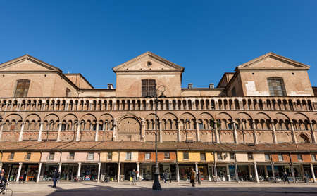 FERRARA, EMILIA-ROMAGNA, ITALY, FEBRUARY 14, 2018: St. George Cathedral (Cattedrale di San Giorgio, 1135) in Trento Trieste square. Ferrara, Emilia-Romagna, Italy, Europeのeditorial素材