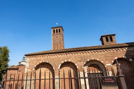 Ancient basilica of Saint Ambrogio, 379-1099, in Lombard Romanesque style. Milan, Lombardy, Italy, Europeのeditorial素材