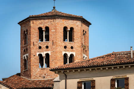 Verona, Medieval Church of Santo Stefano (St. Stephen V-XII century) in Romanesque style. Octagonal lantern used as a bell tower, UNESCO world heritage site, Veneto Italy, Europeのeditorial素材