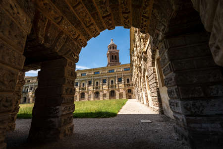 New Court (1536) of the Ducal Palace (Palazzo Ducale) or Gonzaga Royal Palace and the bell tower of...