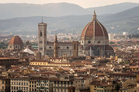 Cityscape of Florence with the Cathedral, Santa Maria del Fiore and the bell tower of Giotto (Campanile). UNESCO world heritage site, Tuscany, Italy, Europeのeditorial素材