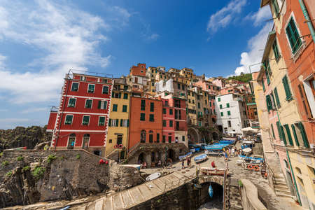 Famous Riomaggiore village, Cinque Terre National Park in Liguria, La Spezia, Italy, Europe. UNESCO...