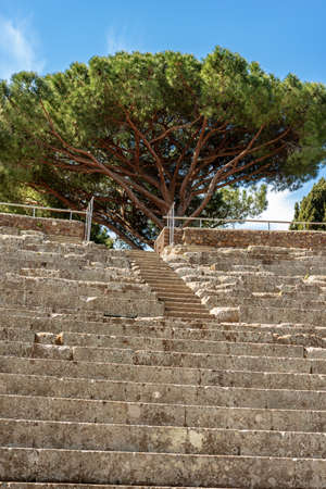Ostia Antica - Close-up of the Roman Theatre. Roman colony founded in the 7th century B.C. Rome, Italy, UNESCO world heritage site.のeditorial素材