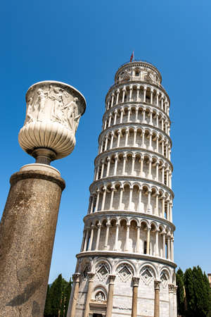 Leaning Tower of Pisa and the Vase of the Talent (Vaso del Talento, Italian). Square of Miracles (Piazza dei Miracoli), UNESCO world heritage site, Tuscany, Italy, Europe.のeditorial素材