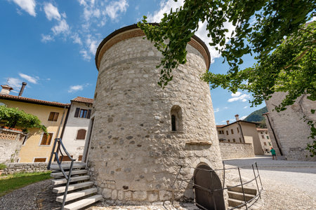 Venzone, Baptistery or Chapel of San Michele, with the crypt of the mummies, Cathedral, Church of St. Andrew the Apostle, 1308. Udine province, Friuli-Venezia Giulia, Italy, Europe.の写真素材