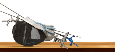 Foil fencing equipment. Three fencing foils with pistol grip (sporting weapon - sword), a fencing...
