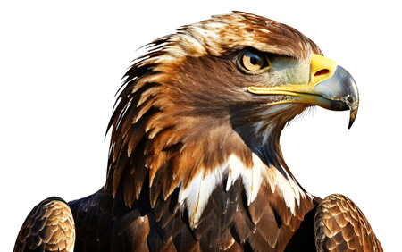 Extreme close-up of a head of an American Bald Eagle isolated on white background. Generative Ai.の素材