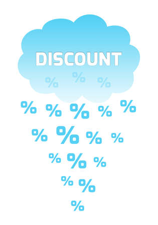 Discount rain concept using cloud and percent symbol isolated on white backgroundの写真素材