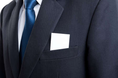 Close up with blank business card in business man suit jacket pocketの写真素材