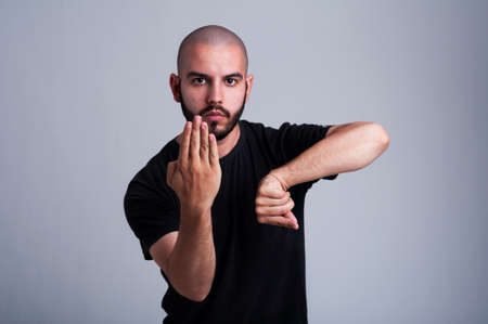 Chinese martial arts defense and fighting position. Wing-Chun master or student conceptの写真素材