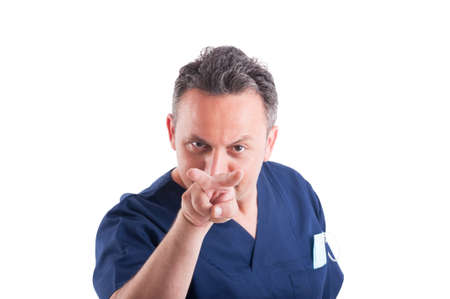 Doctor making looking at you gesture or I'm watching you