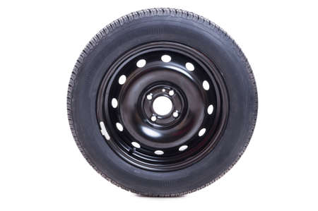 Car wheel with rim and tire isolated on white studio background