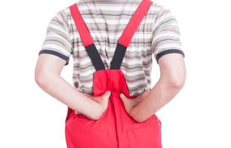 Mechanic or plumber having lumbar area pain or lower back medical problem