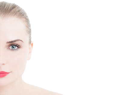 Make-up and beauty concept with blank copy space using half face of beautiful female model