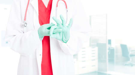 Intercourse concept with medic hand simulating double penetration in close up with text areaの写真素材