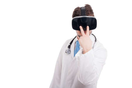 I can see you gesture made by doctor with vr goggles on white background with copyspaceの写真素材