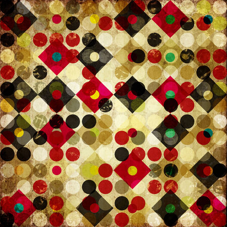 Grunge retro vintage paper background with colored square and circle patternの写真素材