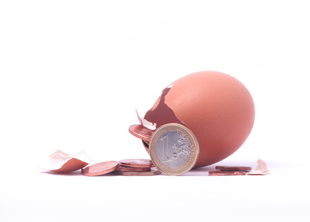 1 euro coin getting out of cracked hatched egg. Symbol for economy, business, income, banking, financeの写真素材
