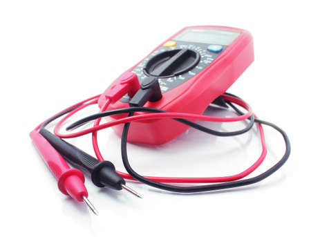 Red electric multimeter isolated on white background