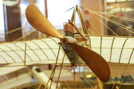 Wooden airplane model built by DaVinci's drawingsの写真素材