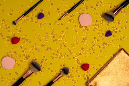 Makeup brushes with cosmetic bag and makeup brushesの写真素材