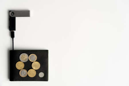 Euro coins and cents on RFID block walletの写真素材