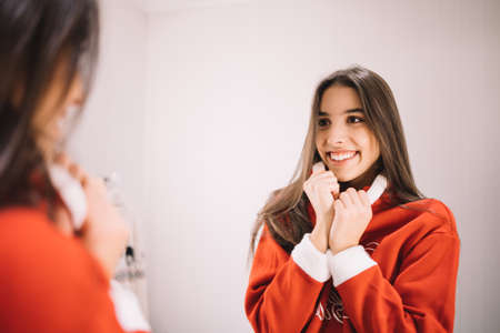 Close-up of woman dressed up with holiday sweater