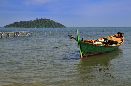 Small pier on the coast of Rabbit Island, a hidden paradise in Cambodia の写真素材