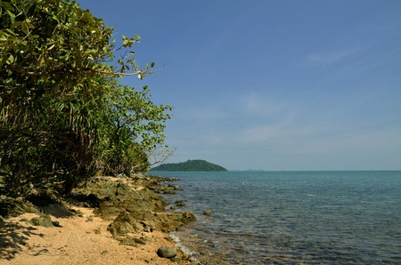 Coast side of Cambidan islands allow you to enjoy green and blue views  The vegetation is everywhere and you will always have in front some neighbouring island の写真素材