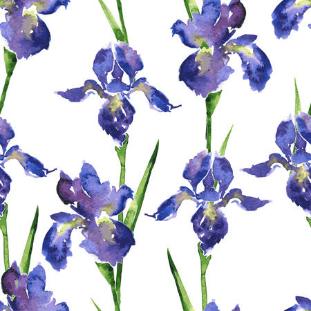 vector seamless floral pattern with watercolor irisesのイラスト素材