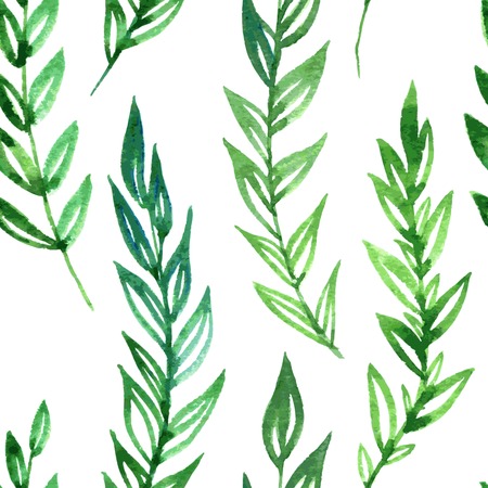 vector seamless pattern with fern leaves drawing by watercolor, hand drawn vector illustrationのイラスト素材