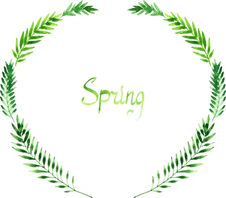 wreath of leaves, floral vignette with abstract branches drawing by watercolor, hand drawn vector templateのイラスト素材